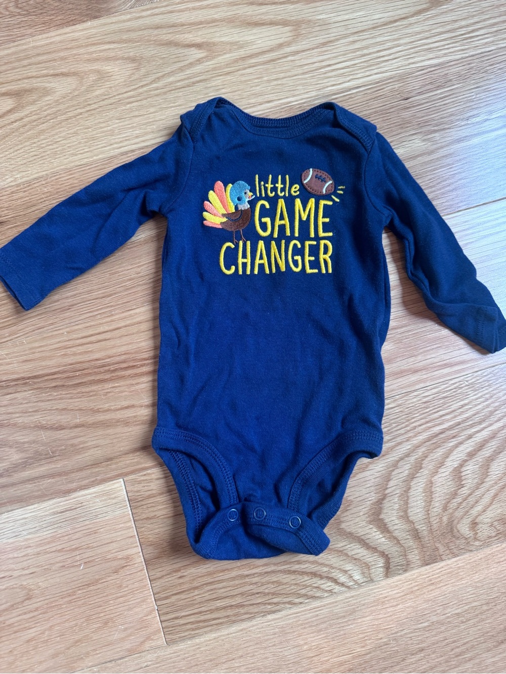 Navy "Little Game Changer" Long-Sleeve Baby One-Piece